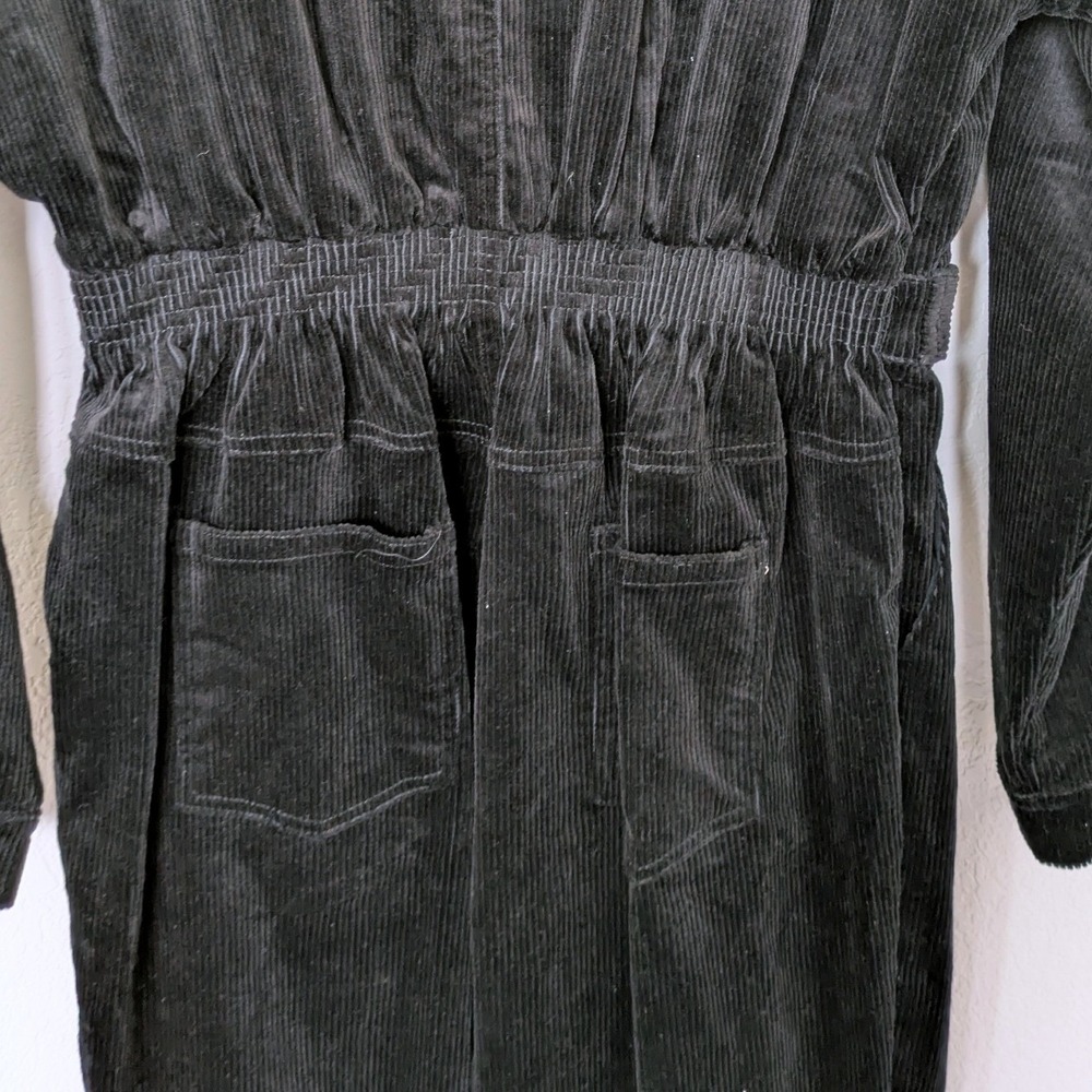 Mable Chelsea Cinched Waist Corduroy Jumpsuit Women L Black Long Sleeve Utility - Picture 8 of 10